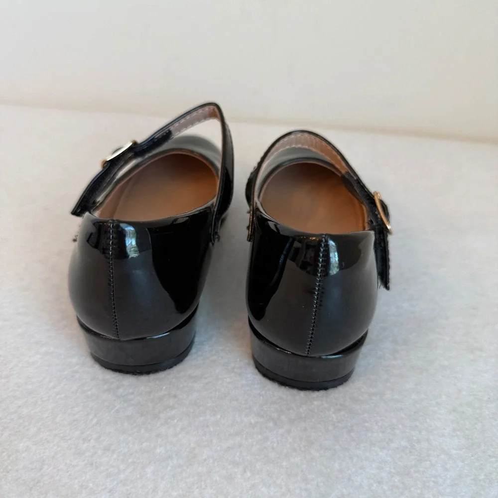 Girls Black Patent Mary Jane Dress Shoes Size 9 US 27 EU Gold Buckle Formal